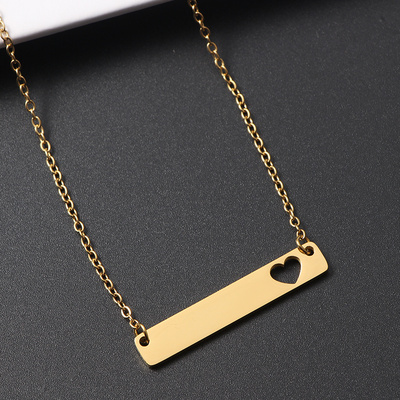 Hot Sales Custom Name Statement Stainless Steel Jewelry Gold Plated Heart Bar Pendant Necklace