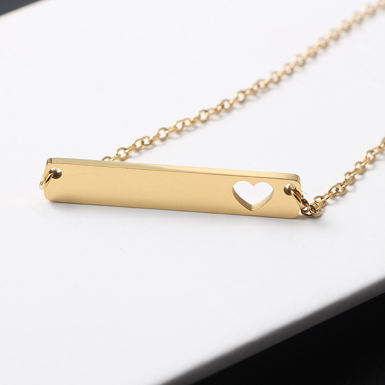 Hot Sales Custom Name Statement Stainless Steel Jewelry Gold Plated Heart Bar Pendant Necklace