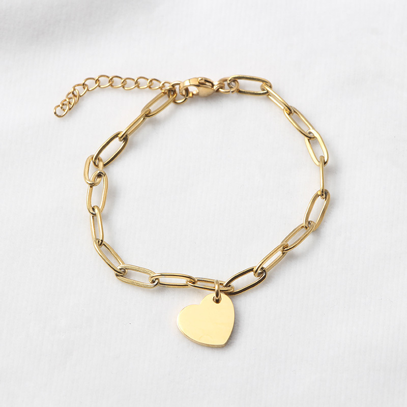 Factory Wholesale New Tennis Gold Plated Stainless Steel No Tarnish Heart Charm Bracelet for Women