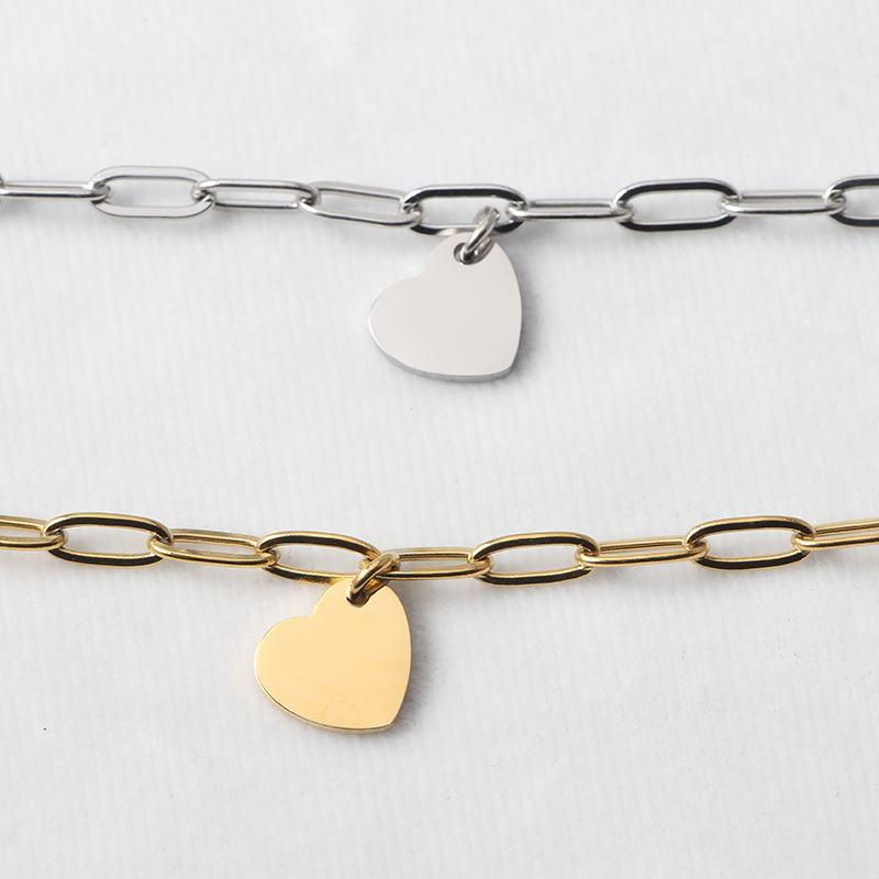 Factory Wholesale New Tennis Gold Plated Stainless Steel No Tarnish Heart Charm Bracelet for Women