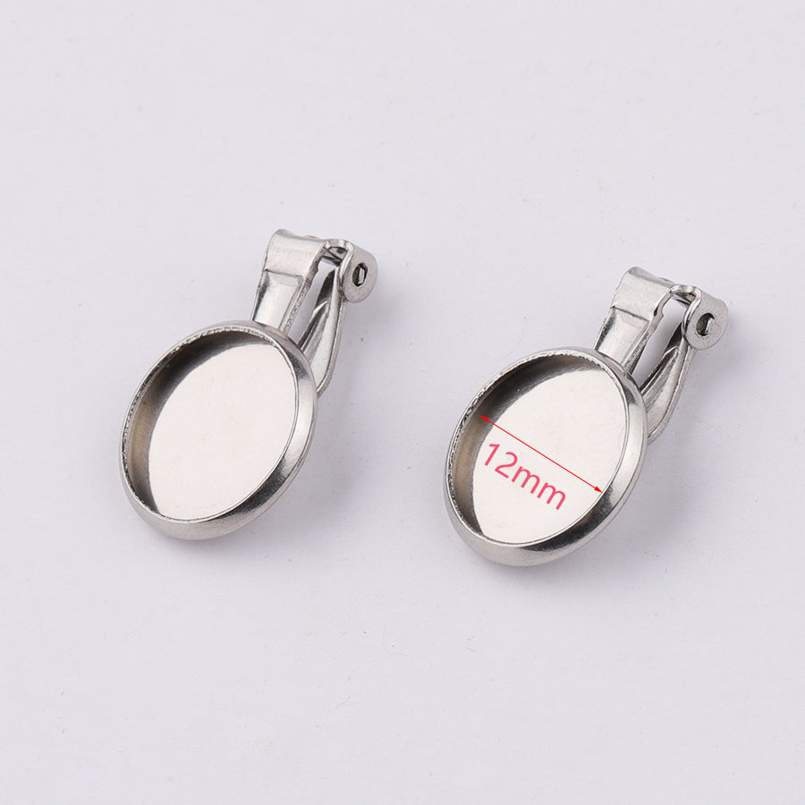 Stainless Steel Blank DIY Jewelry 12mm No Pierced Earrings Back  Tray Cabochon Setting Cameo Base