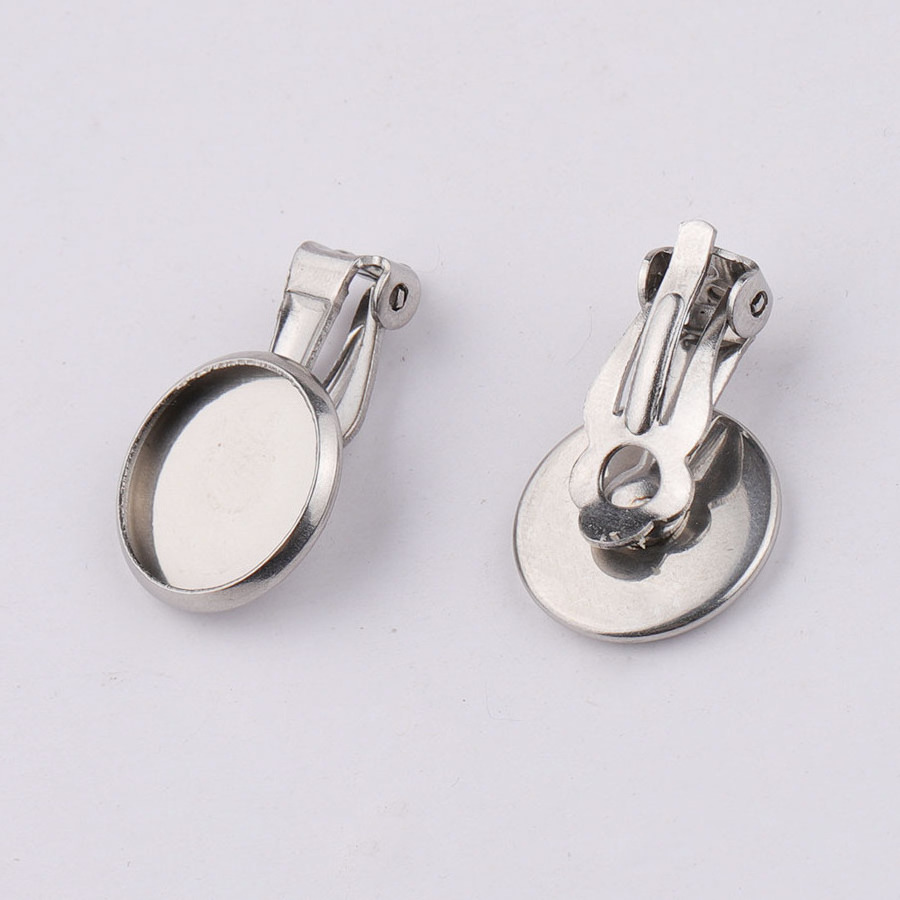 Stainless Steel Blank DIY Jewelry 12mm No Pierced Earrings Back  Tray Cabochon Setting Cameo Base