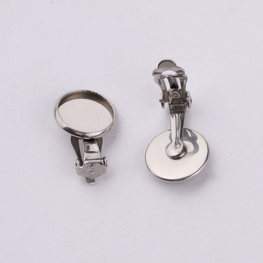 Stainless Steel Blank DIY Jewelry 12mm No Pierced Earrings Back  Tray Cabochon Setting Cameo Base