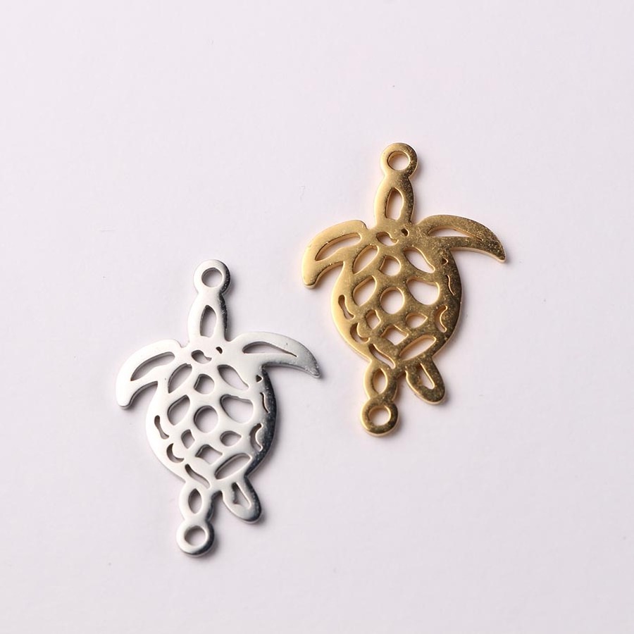 Two Holes Connector Highly Polished Stainless Steel Sea Turtle Charms for Jewelry Making