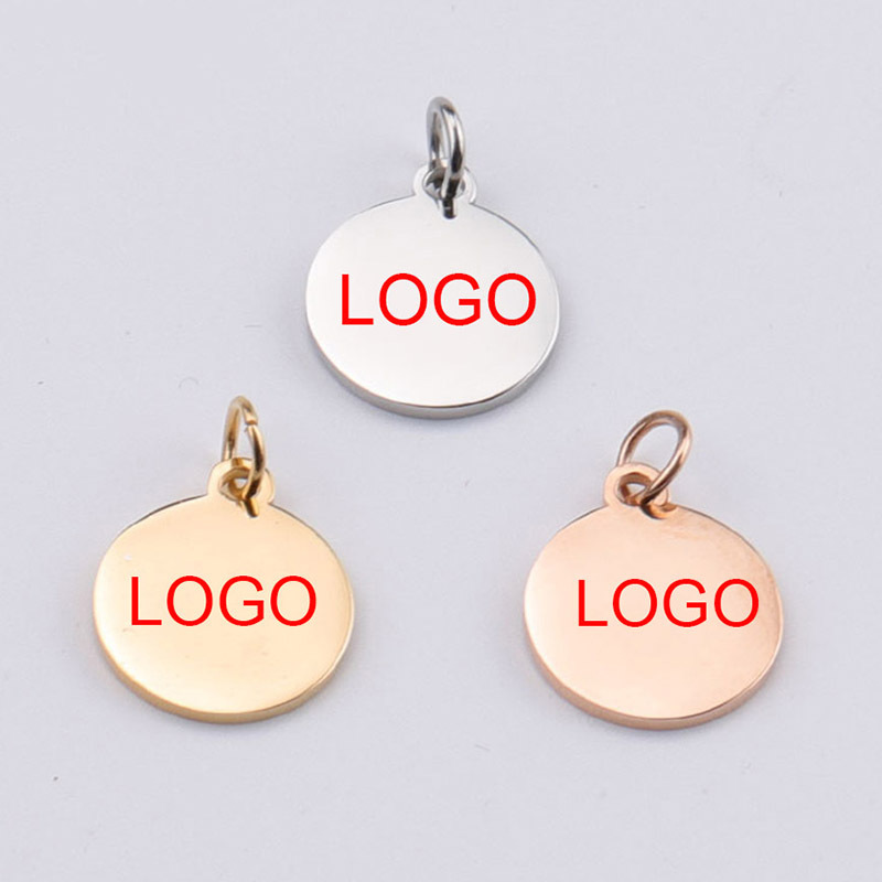 Customized Mirror Polished Custom Made Engrave Logo Name Charm Jewelry Stainless Steel Round Pendant