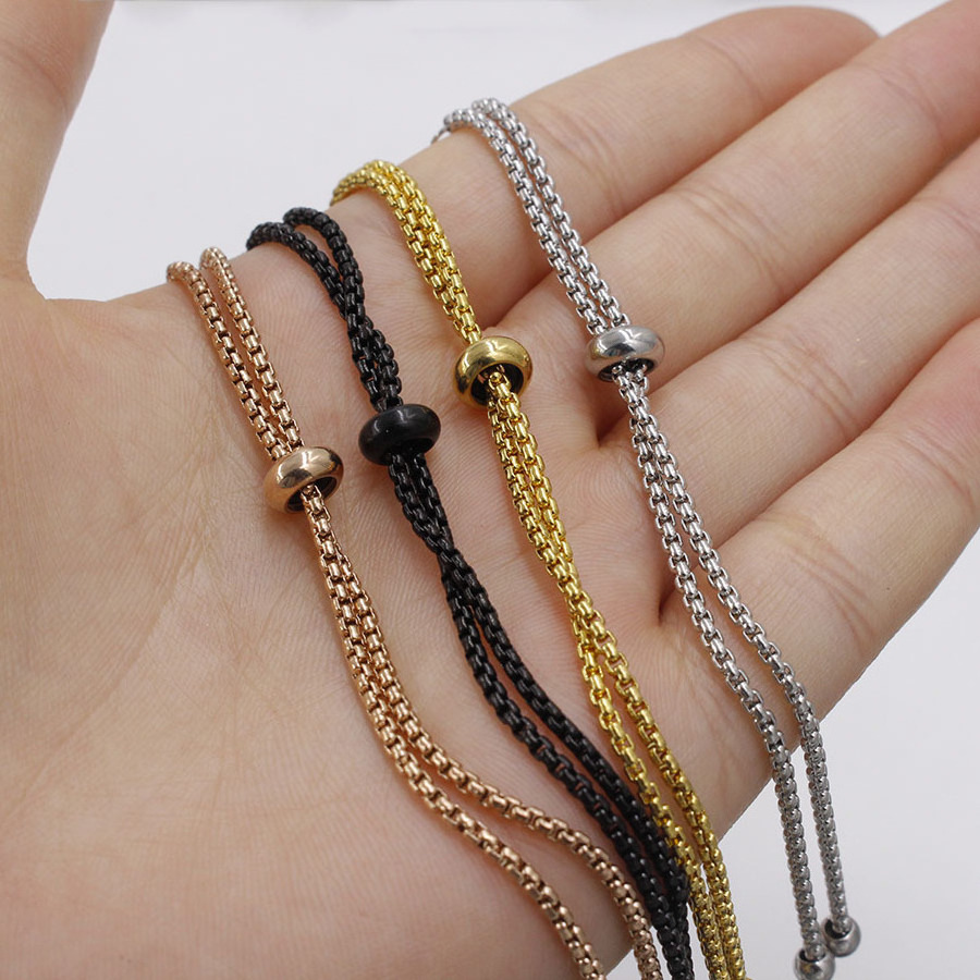 11cm  Adjustable Box Chain Stainless Steel Slider/Slide Extender Bolo Bracelet Chain For Jewelry Making