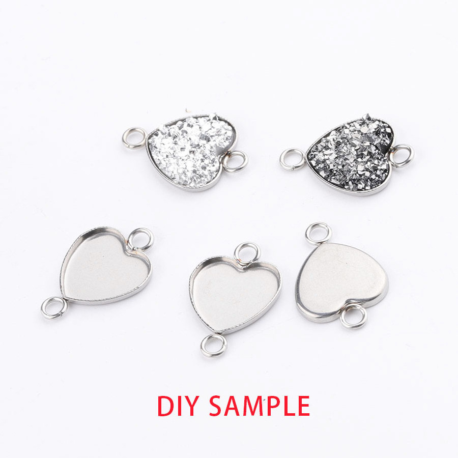 Stainless Steel Peach Heart 13x14mm Love Cameo Glass Dome Cabochon Connectors Back for jewelry making