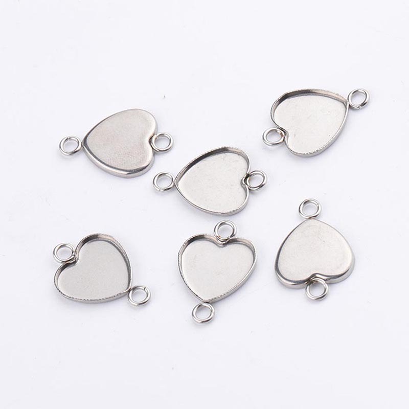 Stainless Steel Peach Heart 13x14mm Love Cameo Glass Dome Cabochon Connectors Back for jewelry making