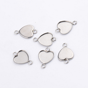 Stainless Steel Peach Heart 13x14mm Love Cameo Glass Dome Cabochon Connectors Back for jewelry making