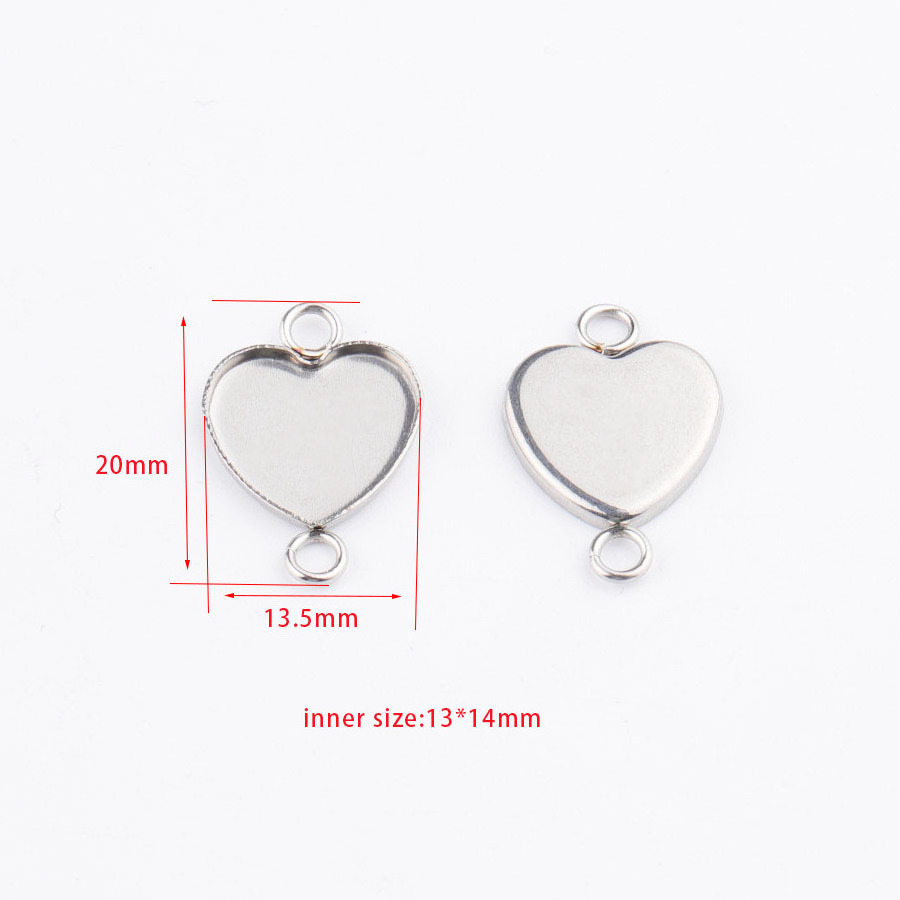 Stainless Steel Peach Heart 13x14mm Love Cameo Glass Dome Cabochon Connectors Back for jewelry making