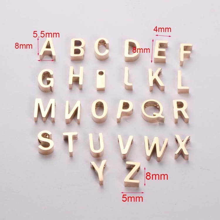 Gold Plated Stainless Steel Mirror Polished Jewelry Alphabet Charms for Bracelet