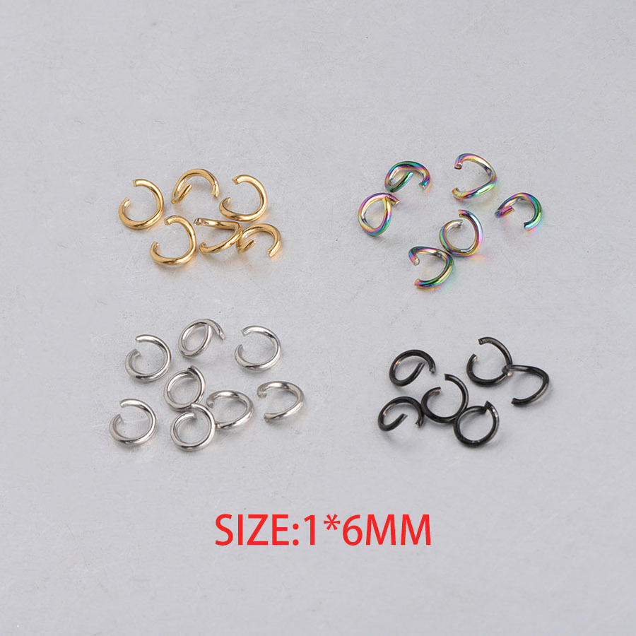 1*6/mm Rainbow Black Stainless Steel Open Jump Rings Single Loops Split Rings