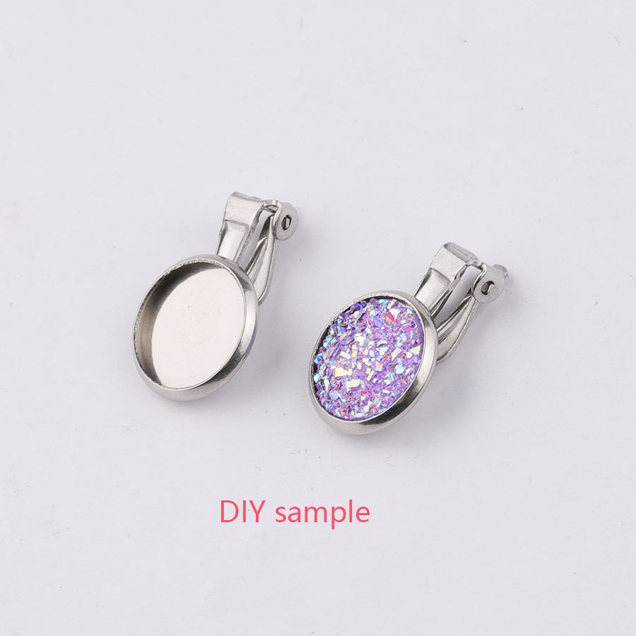 Stainless Steel Blank DIY Jewelry 12mm No Pierced Earrings Back  Tray Cabochon Setting Cameo Base