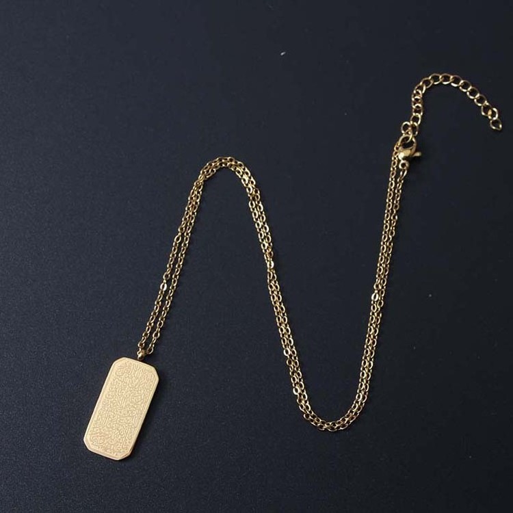 Elegant Stainless Steel Gold Plated Rectangle Pendant Men Custom Engraved Muslim Pendant Necklace