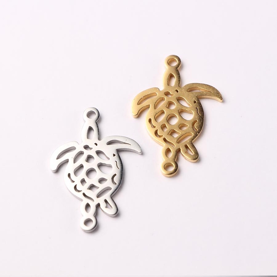 Two Holes Connector Highly Polished Stainless Steel Sea Turtle Charms for Jewelry Making