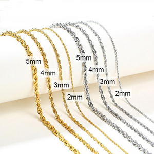 Factory 2-5mm twisted link chain necklace stainless steel gold silver rope chains for jewelry making