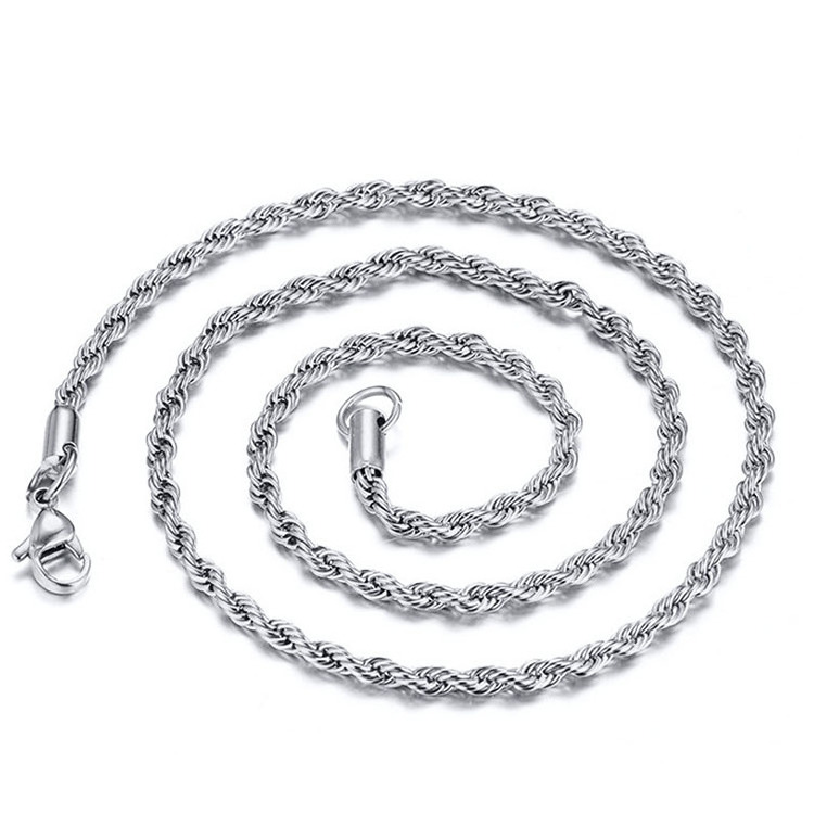 Factory 2-5mm twisted link chain necklace stainless steel gold silver rope chains for jewelry making