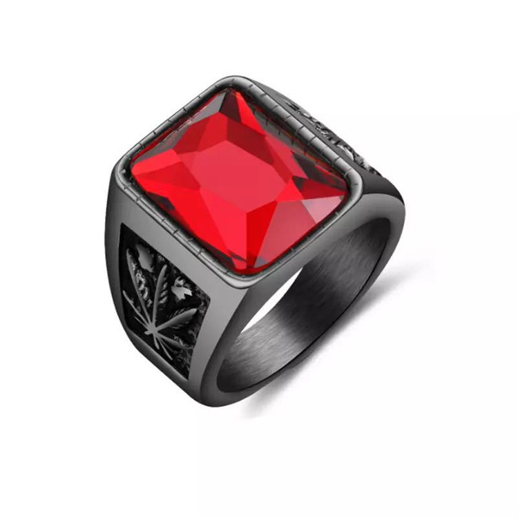 fashion stainless steel red ruby stone jewelry gold plated gemstone ring