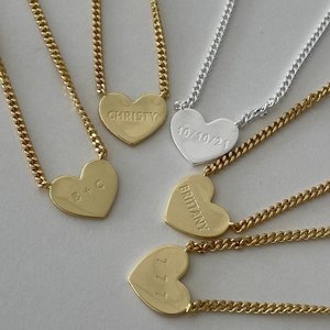 Gold plated heart choker necklace stainless steel engravable blank custom heart pendant necklace