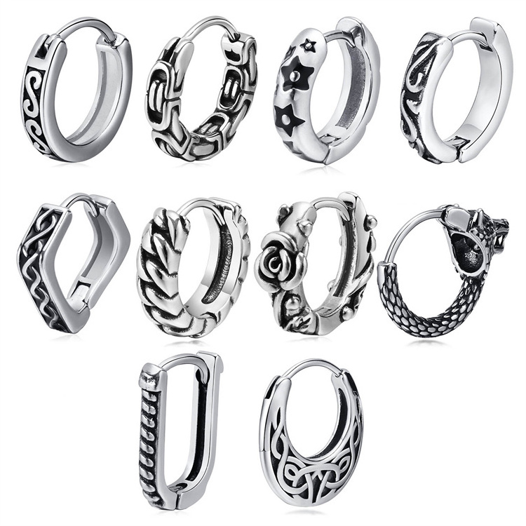 Jewelry manufacturer custom vintage stainless steel hoop earrings for men