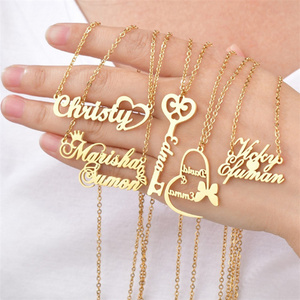 Wholesale Personalized Letter dangle charms Statement Necklaces Gold Plated Stainless Steel Custom Logo Name Pendant Necklace