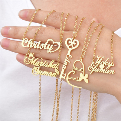 Wholesale Personalized Letter dangle charms Statement Necklaces Gold Plated Stainless Steel Custom Logo Name Pendant Necklace