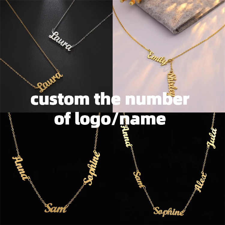 Wholesale Personalized Letter dangle charms Statement Necklaces Gold Plated Stainless Steel Custom Logo Name Pendant Necklace