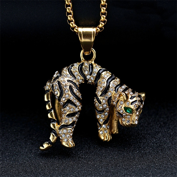 Rock stainless steel animals pendant necklace gold plated leopard necklace