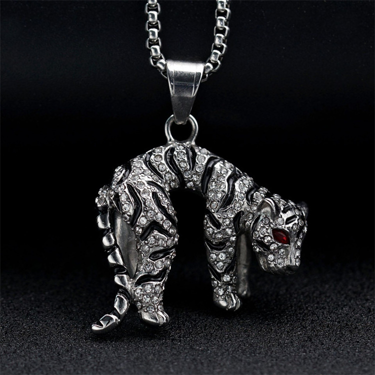 Rock stainless steel animals pendant necklace gold plated leopard necklace