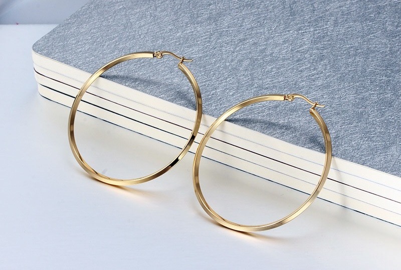 Factory wholesale cheap price stainless steel thin large round 18K gold hoop earrings for women