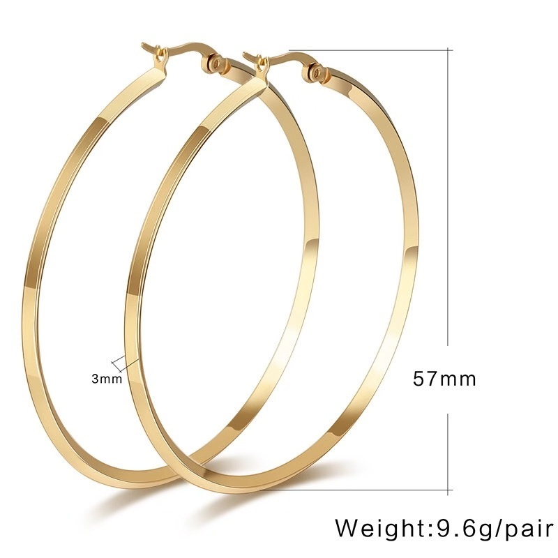 Factory wholesale cheap price stainless steel thin large round 18K gold hoop earrings for women