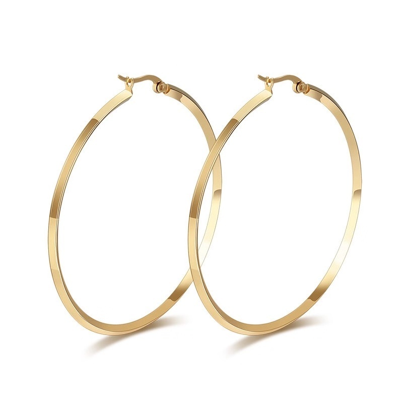 Factory wholesale cheap price stainless steel thin large round 18K gold hoop earrings for women