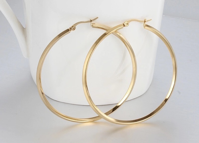 Factory wholesale cheap price stainless steel thin large round 18K gold hoop earrings for women