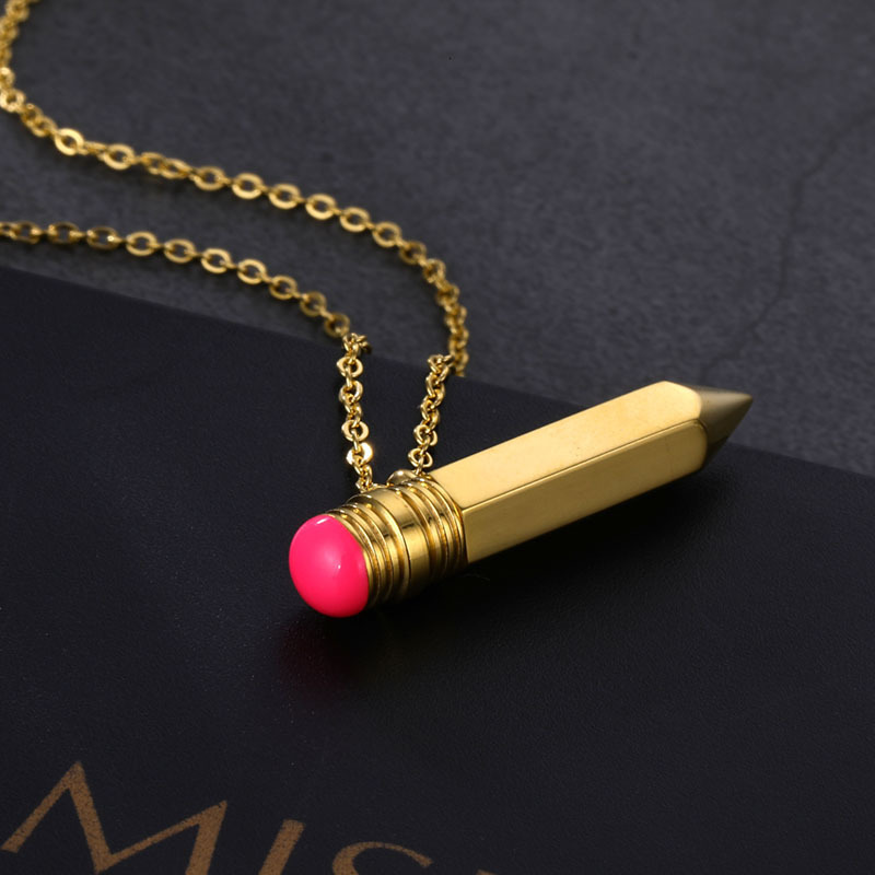 School supplies necklace stainless steel openable pencil pendant necklace initial silver gold necklace for women