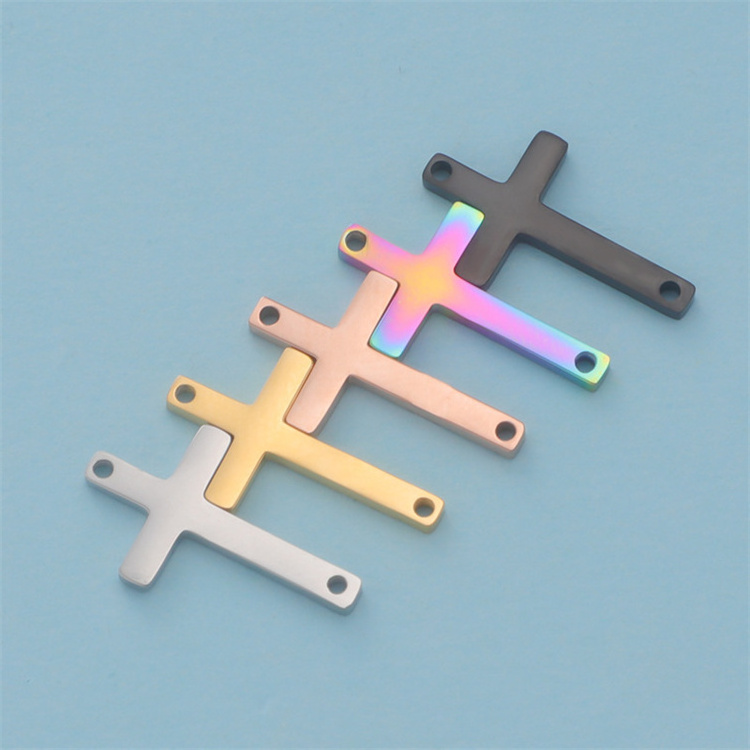 wholesale cross pendant charms for jewelry making double holes stainless steel cross pendant charms