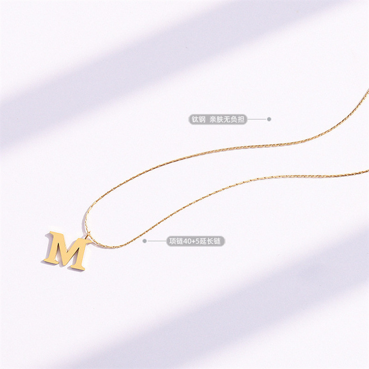 high polishing initial M letter pendant stainless steel blank customized 26 alphabet gold charms pendant necklace