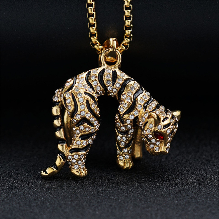 Rock stainless steel animals pendant necklace gold plated leopard necklace