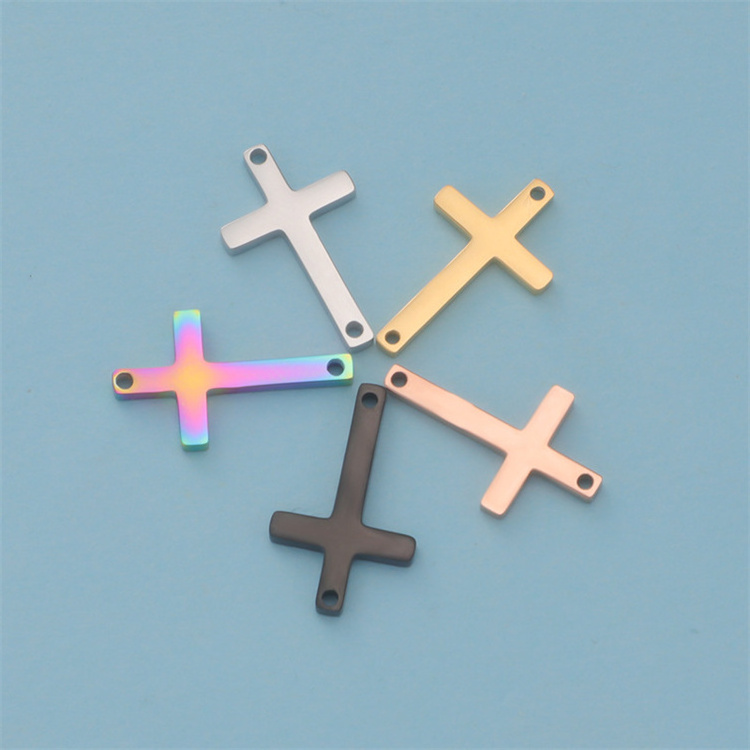 wholesale cross pendant charms for jewelry making double holes stainless steel cross pendant charms