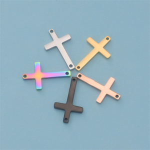 wholesale cross pendant charms for jewelry making double holes stainless steel cross pendant charms