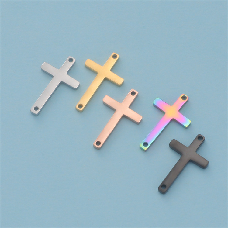 wholesale cross pendant charms for jewelry making double holes stainless steel cross pendant charms