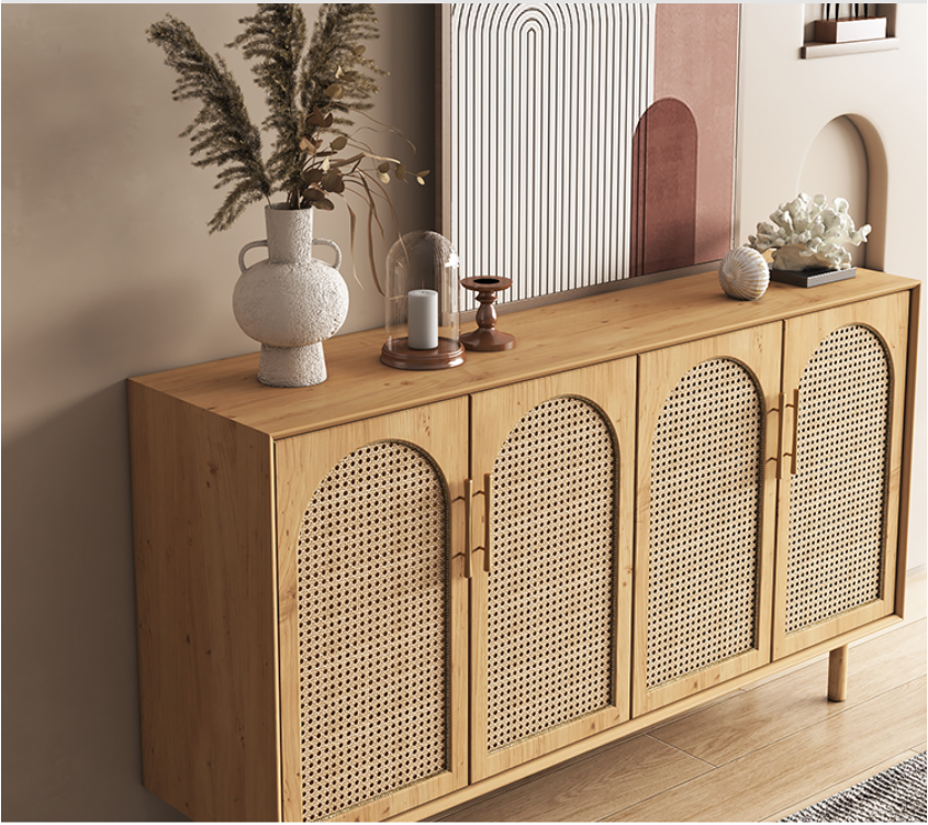 Nordic sideboard solid wood rattan locker living room tea cabinet simple modern porch cabinet small apartment storage cabinet