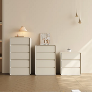 White cream style solid wood chest of drawers bedroom simple installation-free three or four drawer-type  storage cabinet