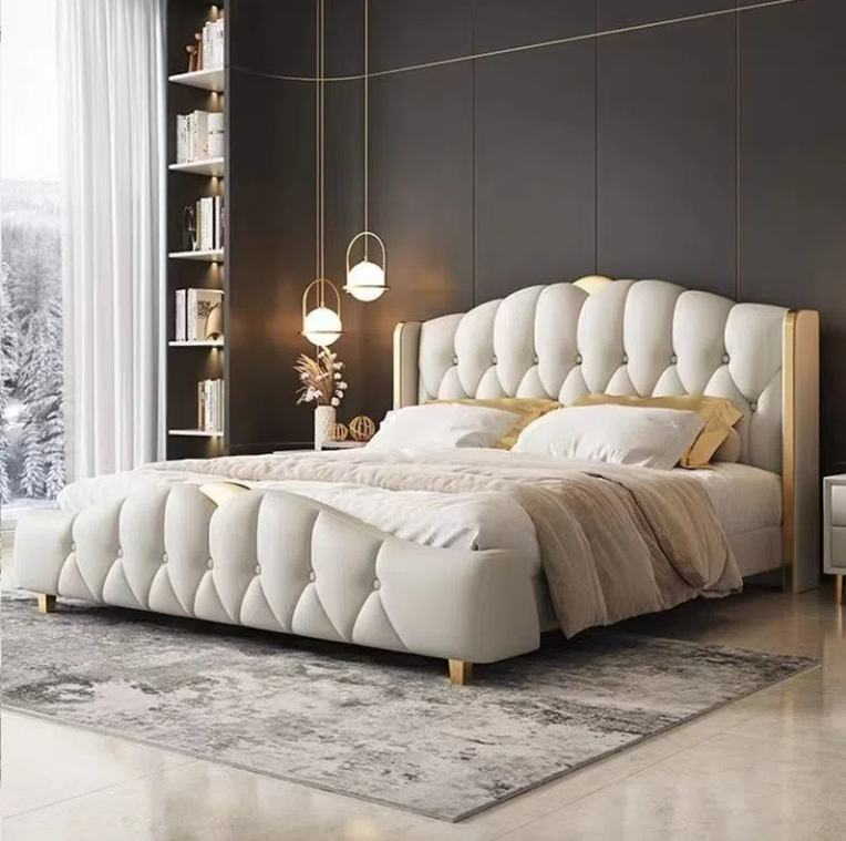 Wholesale Modern Bed Can Customize Bedroom Furniture Soft Waterproof Double Wooden Bed Frame Headboard Bed With Storage