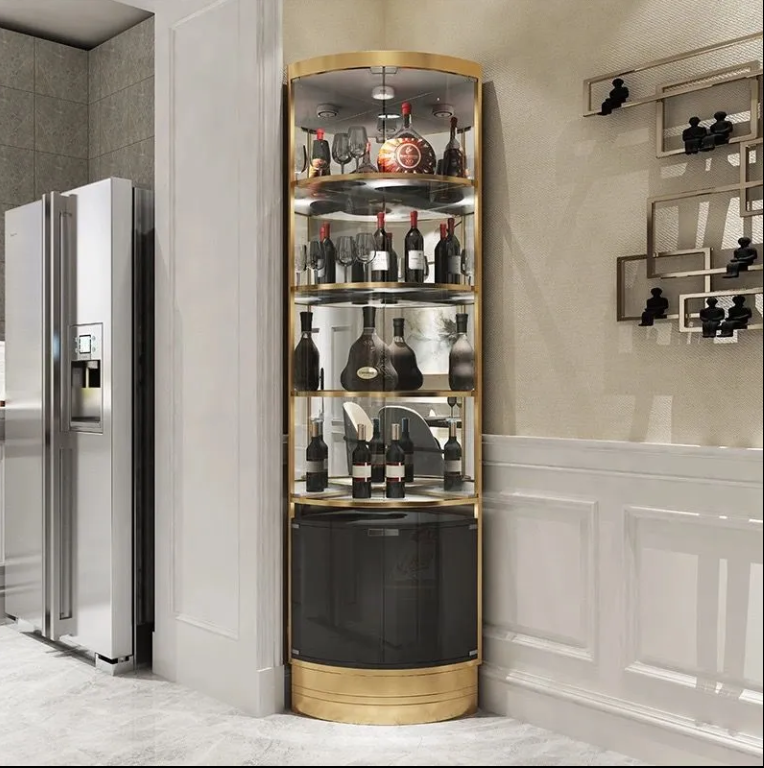 Light luxury wine rack home restaurant triangle wine cabinet stainless steel corner wine cabinet