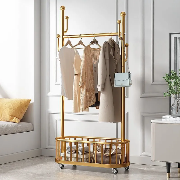 Adjustable Rolling Clothes Hanger Coat Rack Floor Hanger Storage Wardrobe Clothing Drying Racks With Shoe Rack