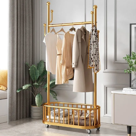 Adjustable Rolling Clothes Hanger Coat Rack Floor Hanger Storage Wardrobe Clothing Drying Racks With Shoe Rack