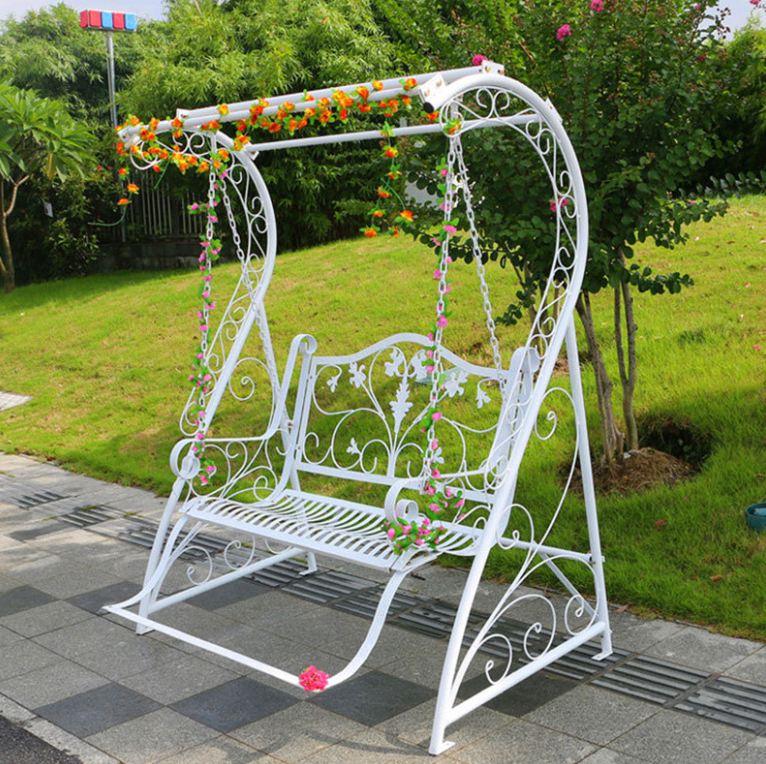 Outdoor white double swing hanging basket iron rocking chair outdoor courtyard garden balcony pastoral style hanging chair swing