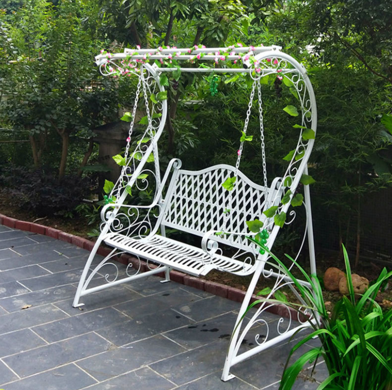 Outdoor white double swing hanging basket iron rocking chair outdoor courtyard garden balcony pastoral style hanging chair swing