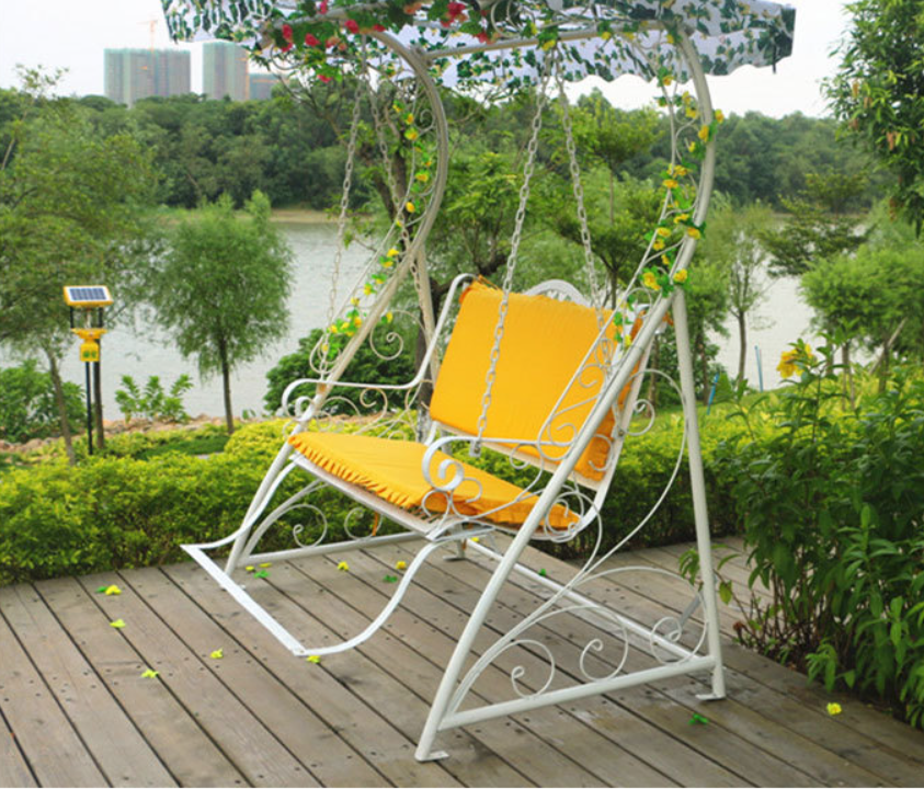 Outdoor white double swing hanging basket iron rocking chair outdoor courtyard garden balcony pastoral style hanging chair swing