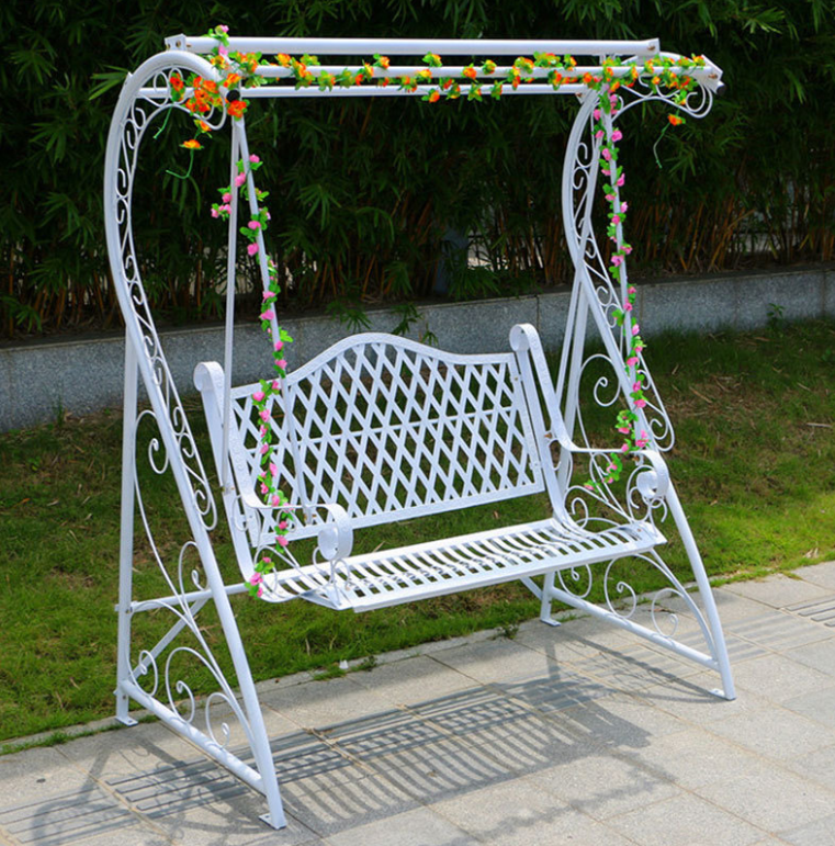 Outdoor white double swing hanging basket iron rocking chair outdoor courtyard garden balcony pastoral style hanging chair swing